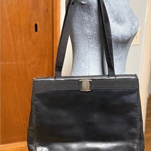 Black Leather Ferragamo Tote Bag